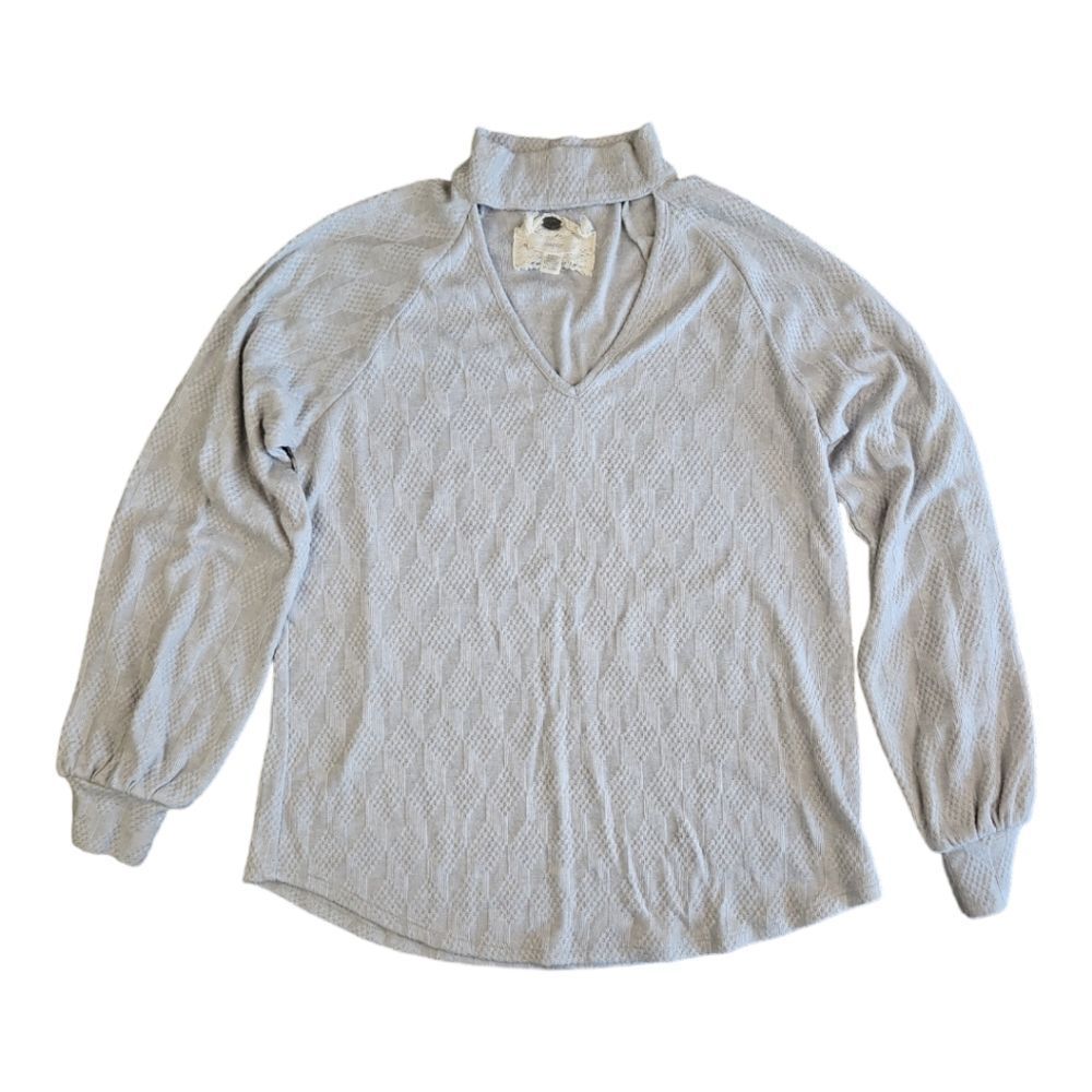 Cupio Long Sleeve Keyhole Mock Neck Heather Gray Lightweight Knit Top M